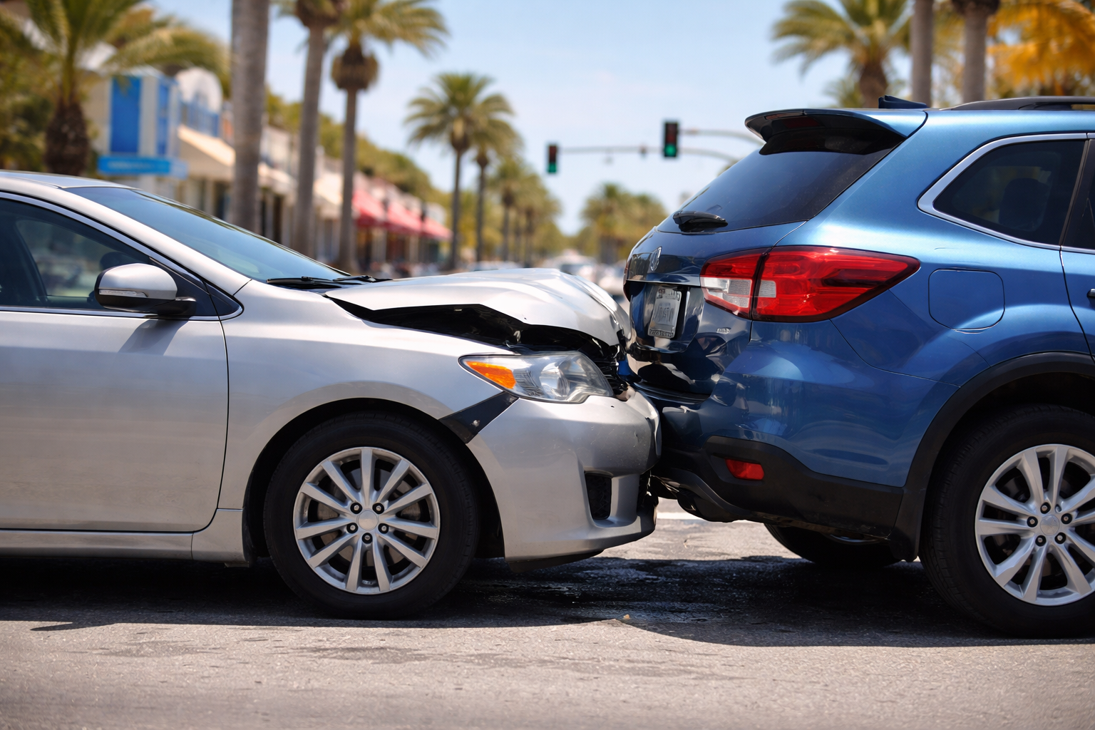 Fender bender in Lake Worth rear-end collision on city street.